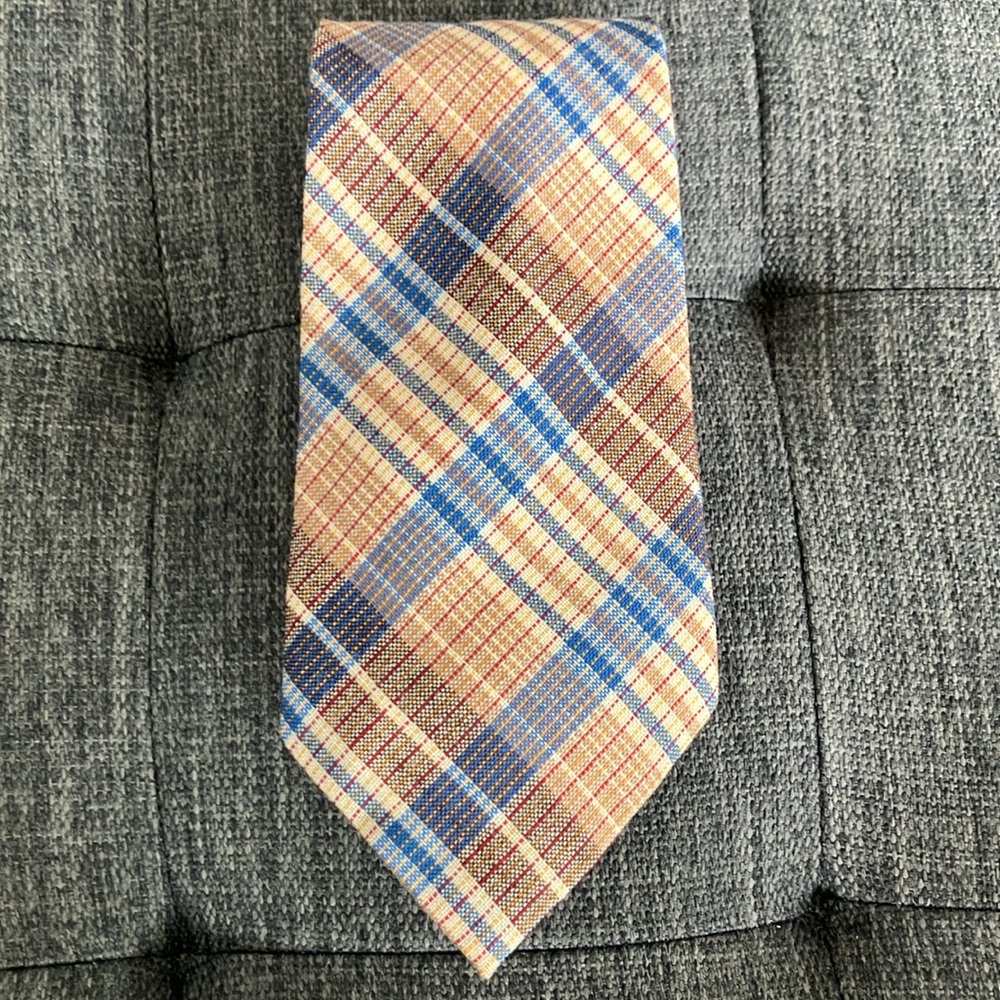 3/$18 Vintage Wool Plaid Men's Tie in Blue and Brown made in England